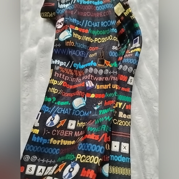Internet URL Pattern Novelty Neck Tie - Black Multi-Color Computer Science Tech - Picture 2 of 8